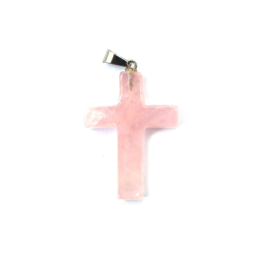 Natural Stone Pendant ROSE QUARTZ Cross 22x30x5 mm