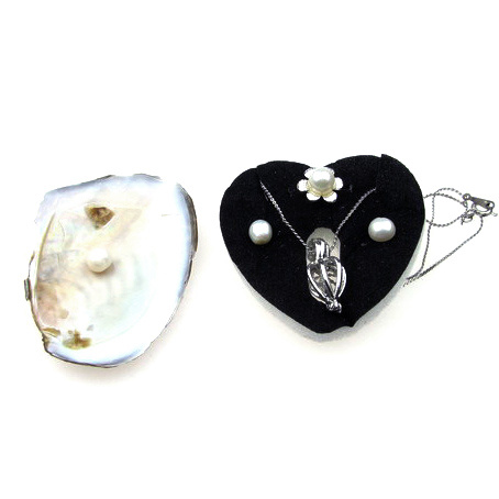 Комплект гердан обеци пръстен метал жива мида естествени перли