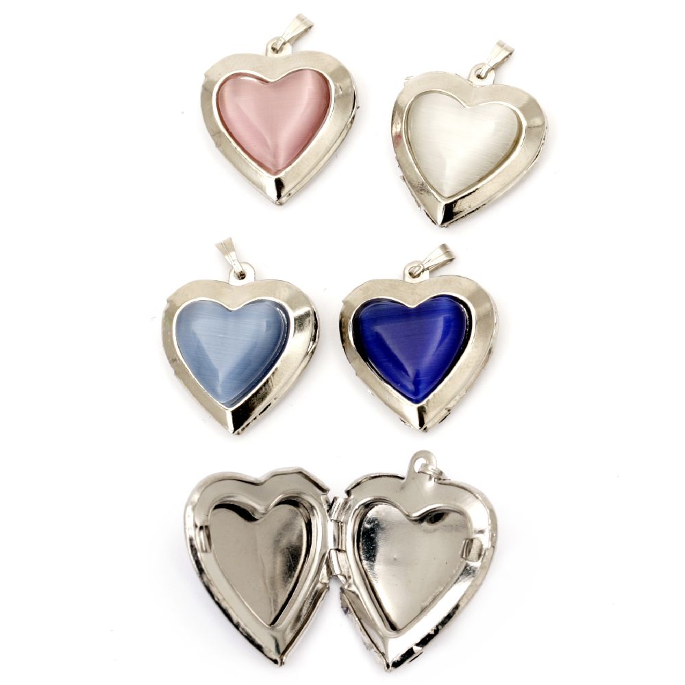 Metal Heart-shaped Pendant with Stone / Openable for Photo / 20x23x8 mm / MIX