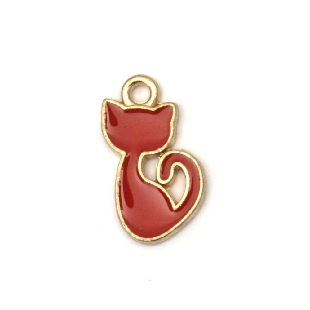 Metal Pendant Cat red 16x9x2 mm hole 2 mm color gold -5 pieces 