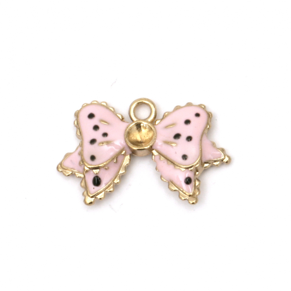 Metal pendant ribbon, painted in pink 27x17x4 mm hole 3 mm color golden