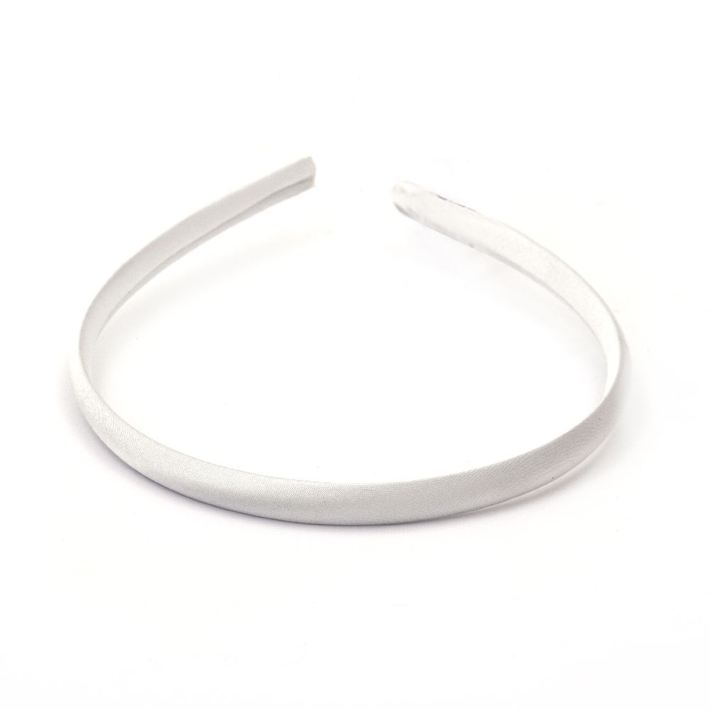 Hairband made of plastic and textile, 10 mm, color:  White, accessory for women and kids 