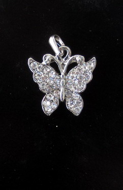 Висулка метал пеперуда с камъни 21x5 мм цвят сребро