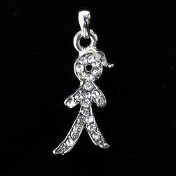 Metal pendant with crystals in the shape of a boy 13x28 mm color silver