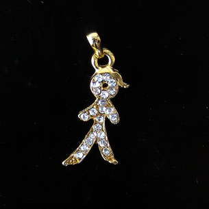 Metal Charm with Rhinestones for DIY Jewelry Findings / Boy / 13x28 mm / Gold