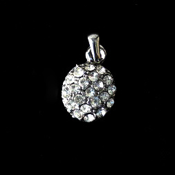 Round Metal Charm with Crystals /  12x14x6 mm / Silver