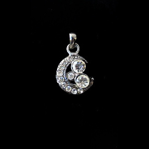 Metal Pendant with Crystals / Crescent Moon / 14x16 mm / Silver