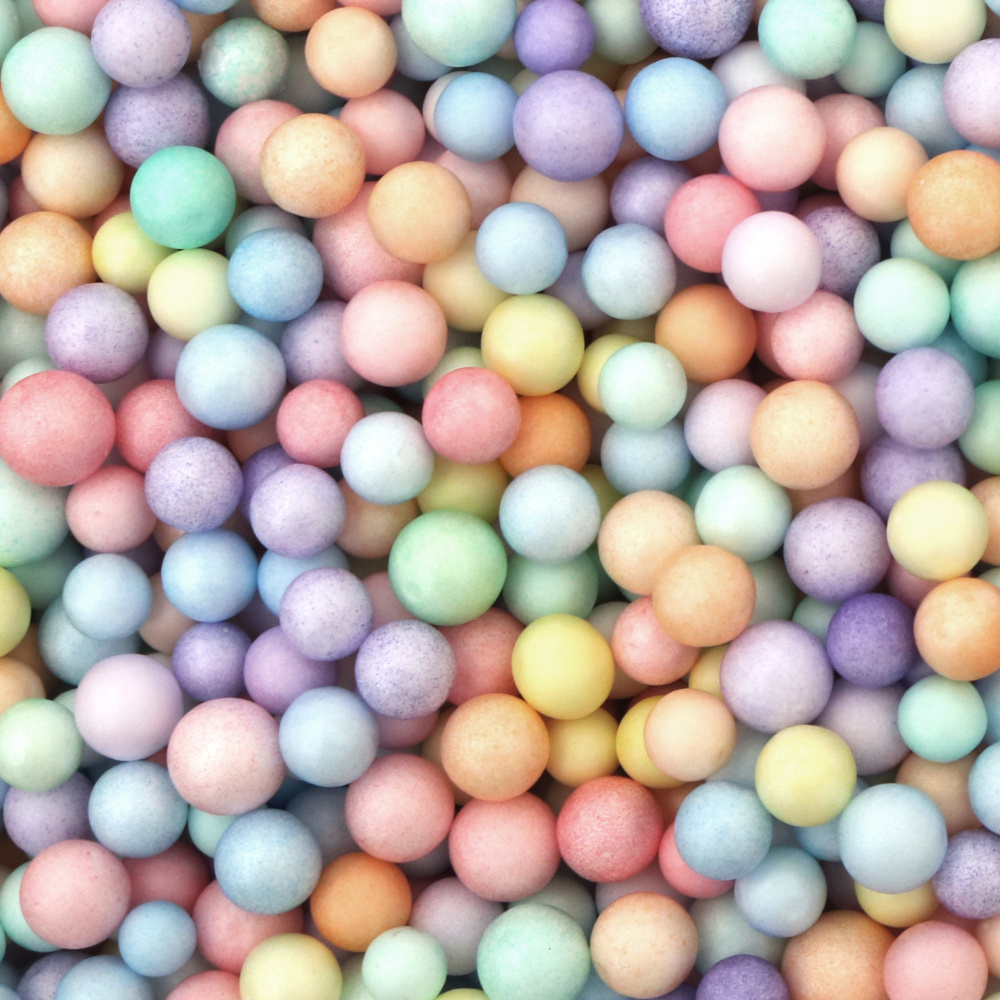 Colorful styrofoam balls ranging from 2 to 7 mm in size, and approximately 10 grams in weight