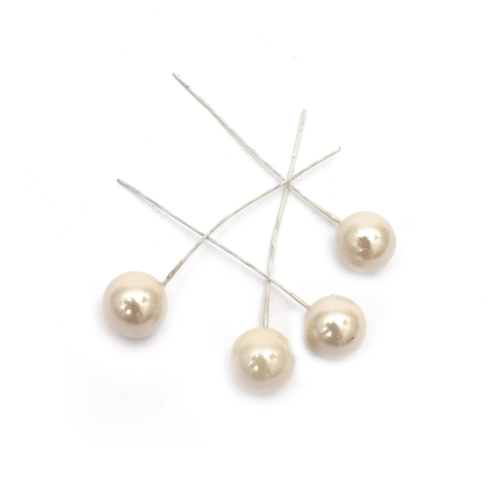 Styrofoam ball 10 mm, with pearl white wire base - 20 pieces