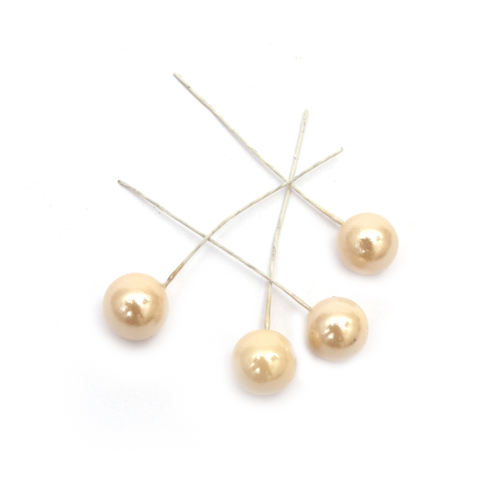 Styrofoam ball, 12 mm, with a wire base, in pearl cream color - 20 pieces