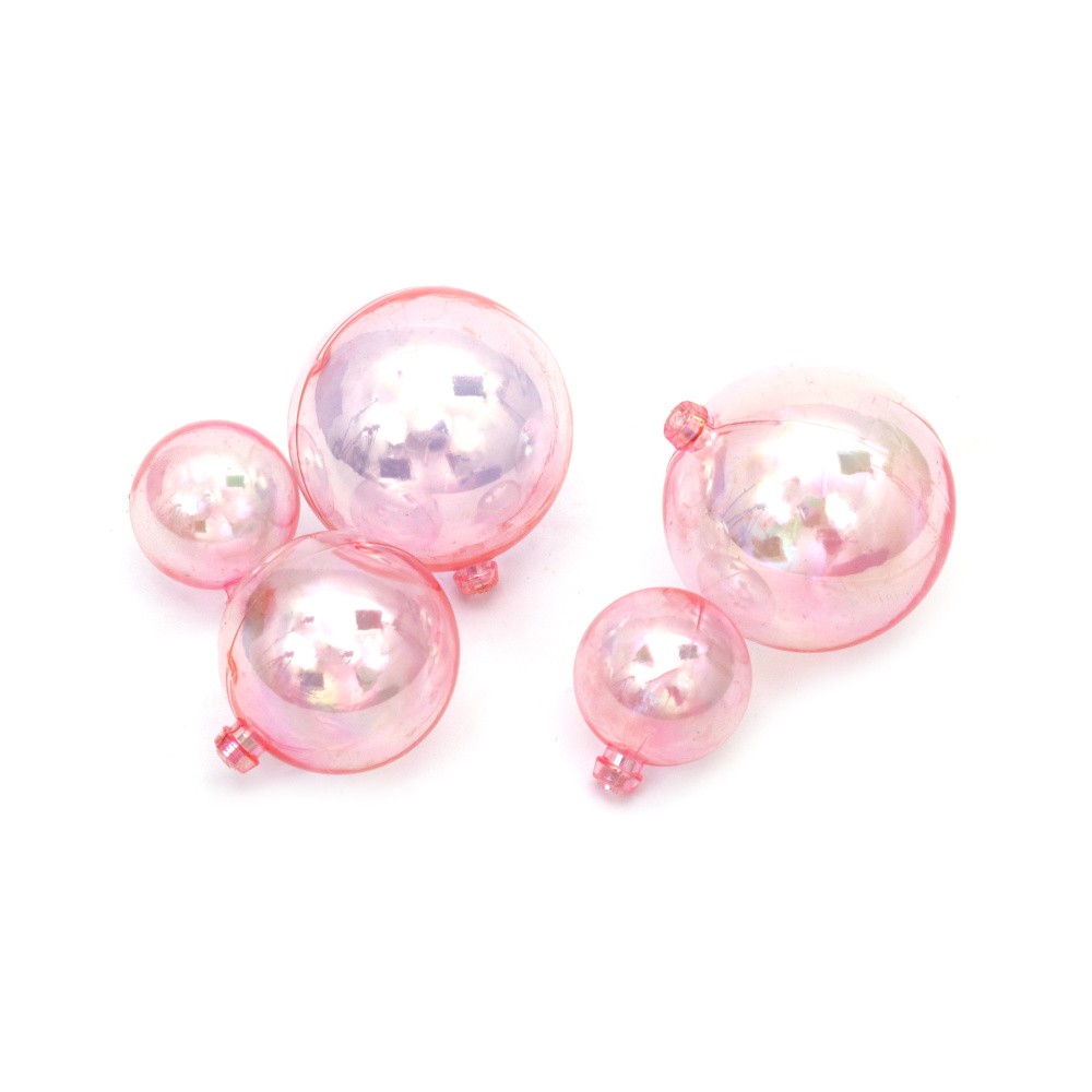 Iridescent Transparent Pink Plastic Decoration Balls 49x29 mm – Set of 12 Pieces – Perfect for Party Decorations, Floral Arrangements and Creative Crafts