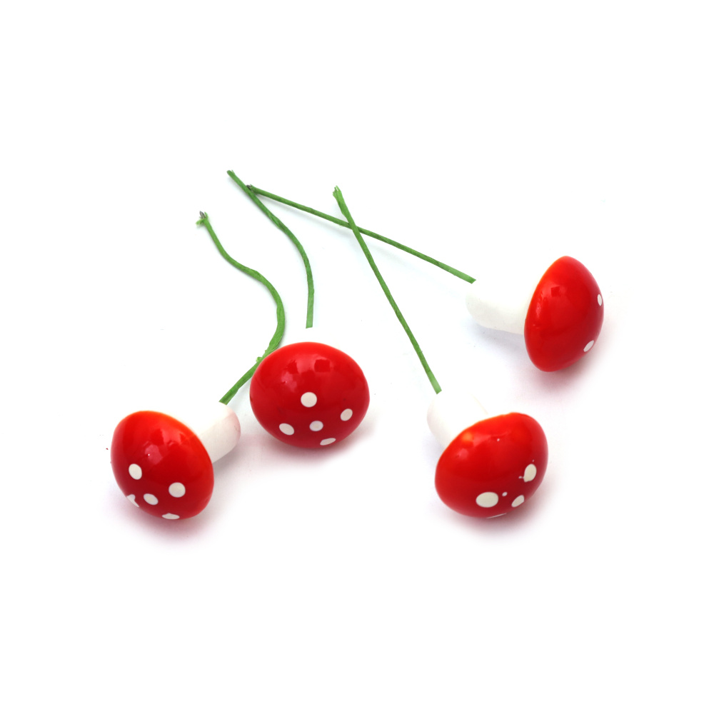Figurine decorative ciupercuțe din polistiren 22 x 18 mm cu tijă din sârmă – set 10 bucăți – perfecte pentru aranjamente florale, proiecte hobby & craft de sărbători și decorațiuni DIY