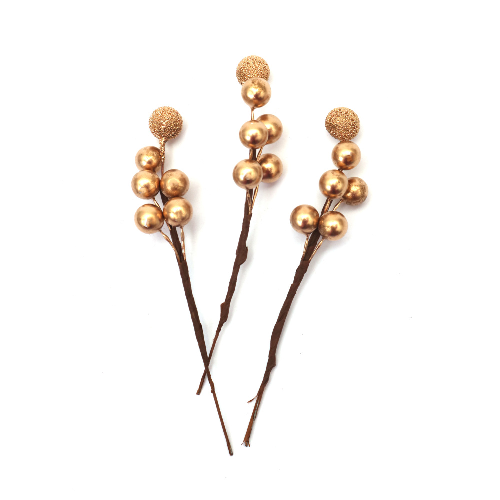 Creangă cu bile de paie pentru decor 135x25 mm culoare aurie - 12 bucăți