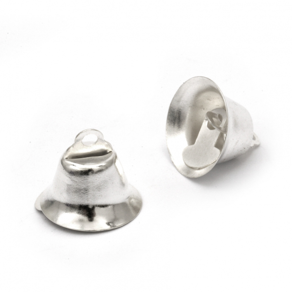 Metal Bell for DIY decorations 14x16 mm hole 2 mm color silver - 10 pieces