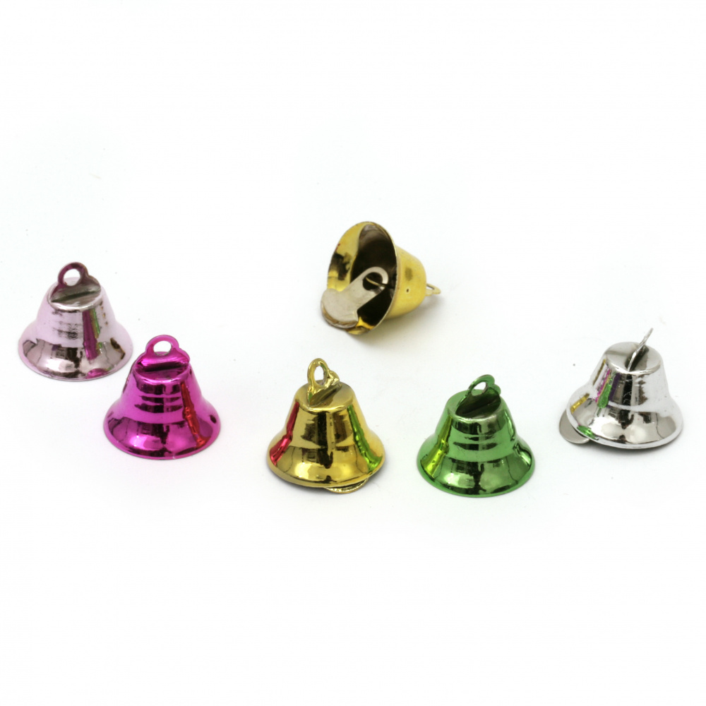 Metal Bell for DIY decorations 15x16 mm hole 2 mm color mix - 10 pieces