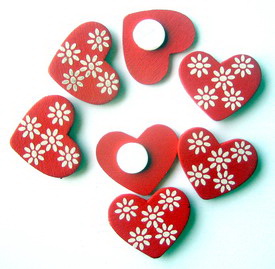 Καρδιά με λουλούδια ξύλινο διακοσμητικό με αυτοκόλλητο 25x21 mm -20 τεμάχια