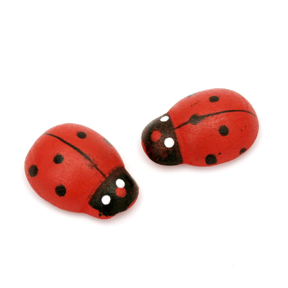Wooden ladybug with glue for decoration of gifts, frames, albums, notebooks 17x23 mm - 50 pieces