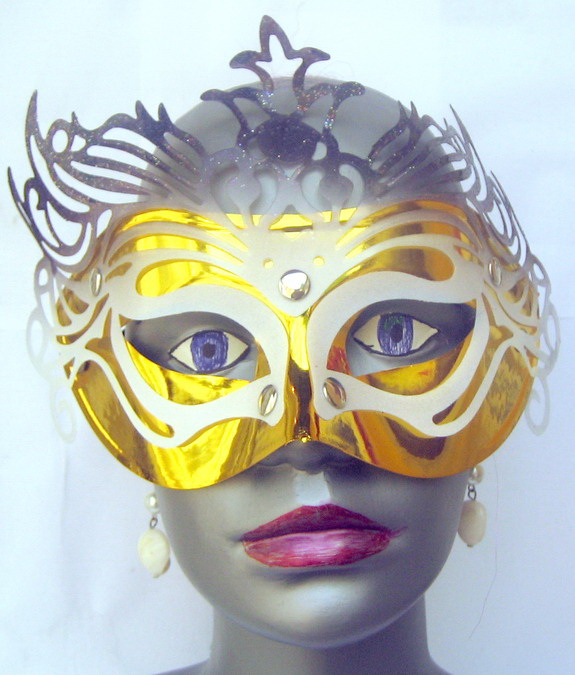 Masquerade Mask Domino with Ties / Gold and Silver Tones