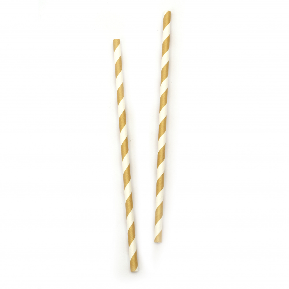 Paper Straw 197x6 mm white and brown stripes -25 pieces