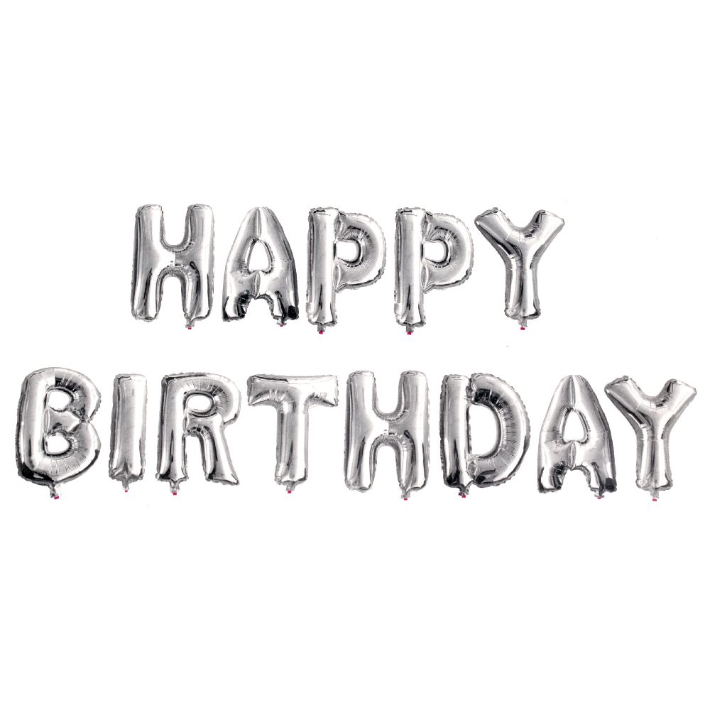 Foil balloon HAPPY BIRTHDAY -13 silver color letters
