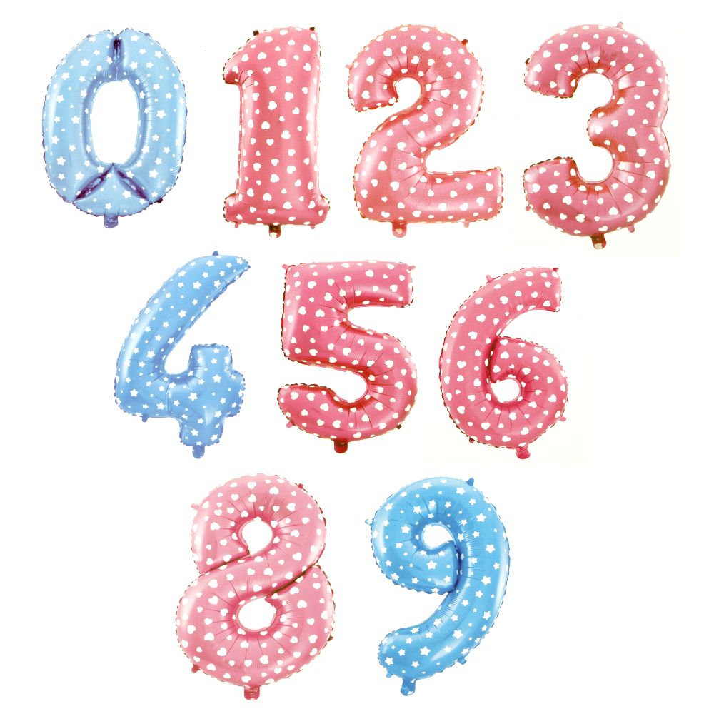 Foil balloon from 0 to 9 digits 25 ~ 30x40 ~ 46 cm Assorted color