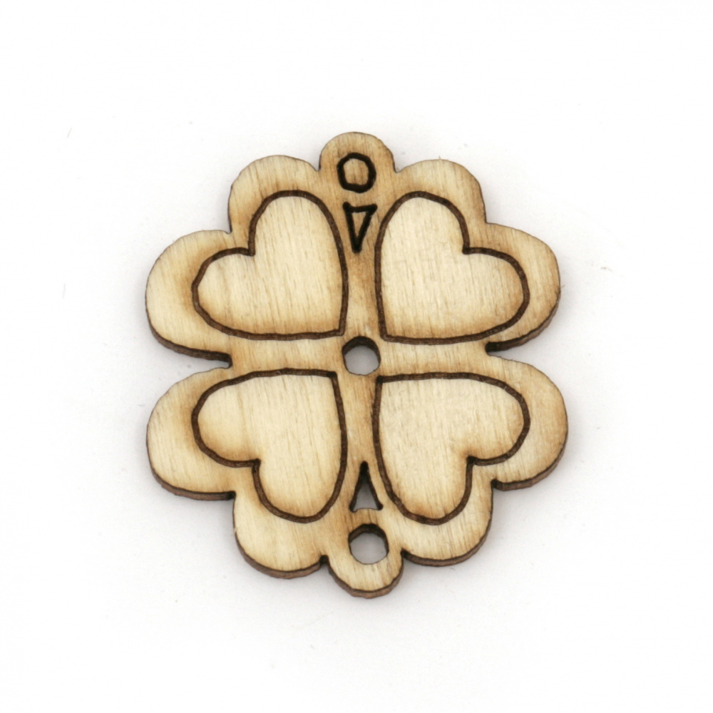 Wooden clover connector for decoration 30x27x2.5 mm hole 2 mm -10 pieces