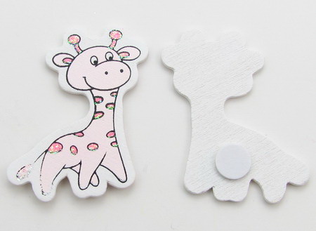 Decorative Wooden Giraffe with Glue, 50x35x2.5 mm, Pink -10 pieces