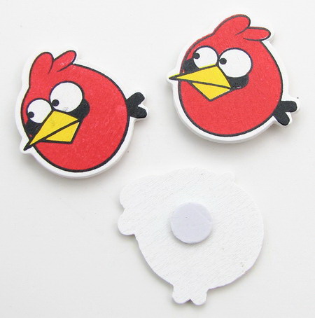 Wooden Figurines with Glue / Angry Birds, 35x31 mm, Red -10 pieces