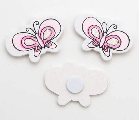 Wooden butterflies with glue 35x25 mm color pink -10 pieces