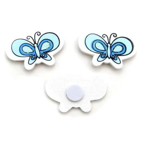 Wooden butterflies with glue 35x25 mm color blue -10 pieces