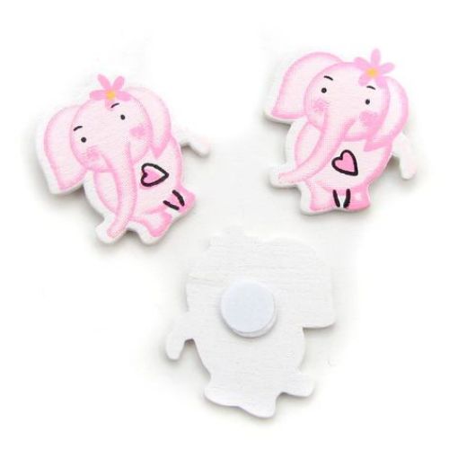 Wooned Elephant with adhesive tape 35x30 mm pink - 10 pieces