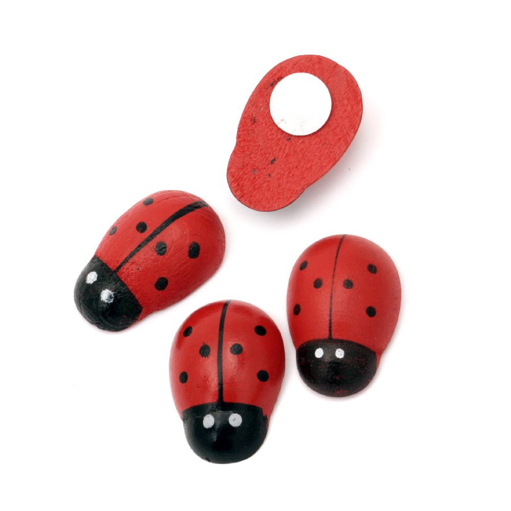 Wooden Ladybug Adhesive 19x28 mm 10 pieces