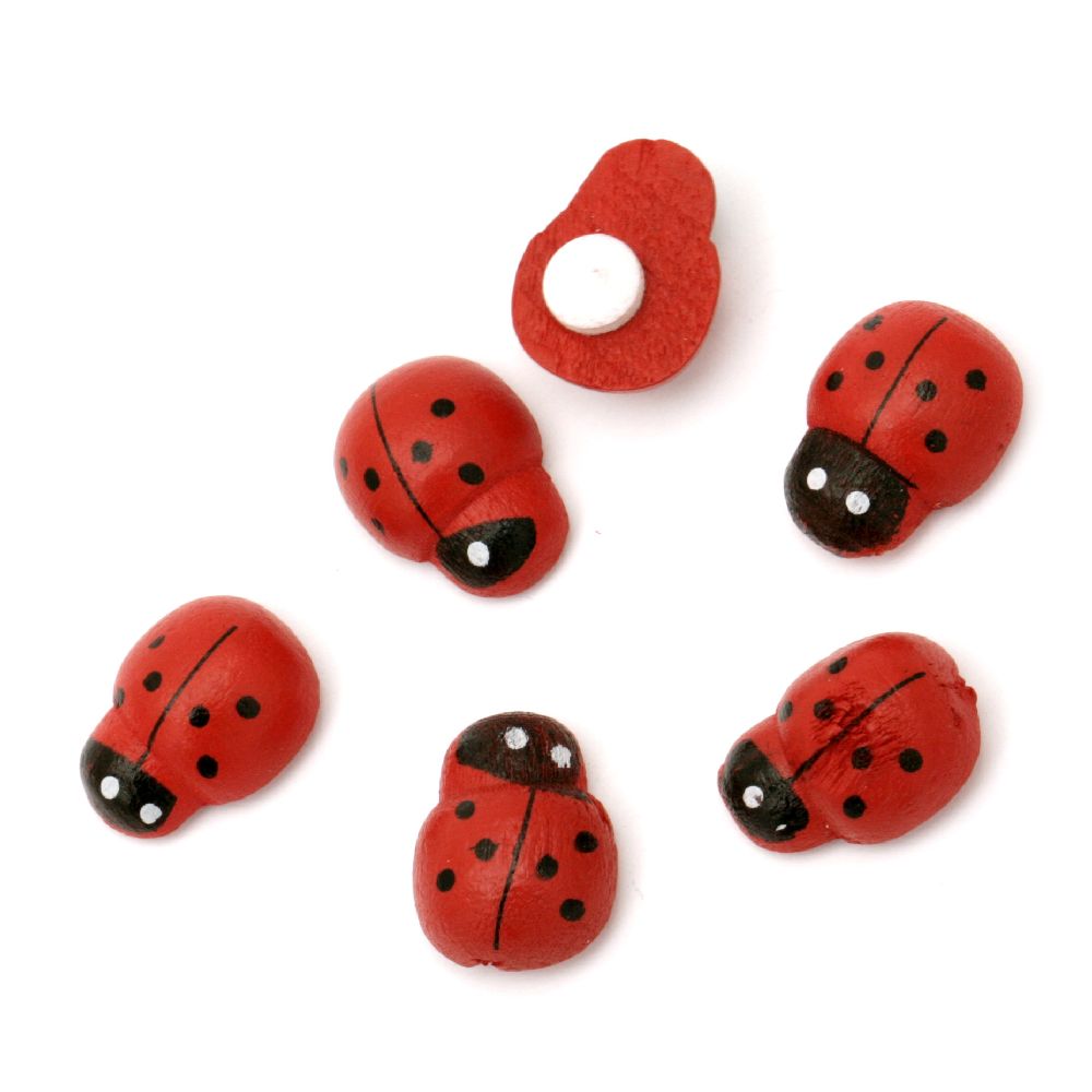 Ladybug wooden 12x15 mm adhesive -20 pieces