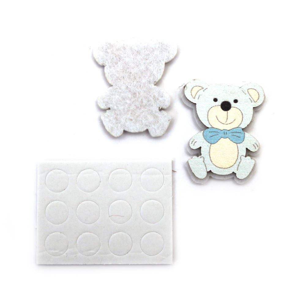 Wooden Bear with adhesive tape 38x29 mm blue - 10 pieces
