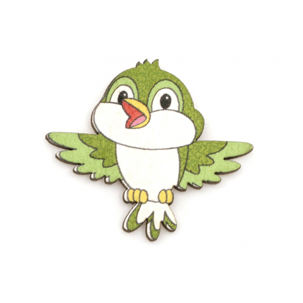 Wooned Bird with adhesive tape 35x38 mm green - 10 pieces