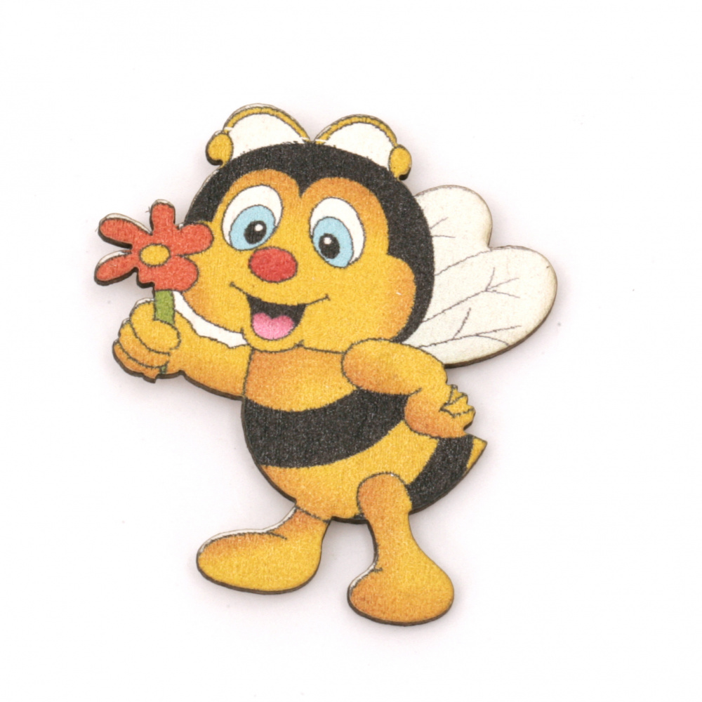 Μέλισσα ξύλινο διακοσμητικό με αυτοκόλλητο 40x36 mm -10 τεμάχια