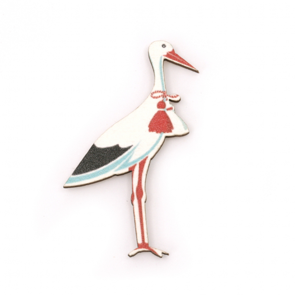 Wooden Ornament Stork with adhesive 49x33 mm - 10 pieces