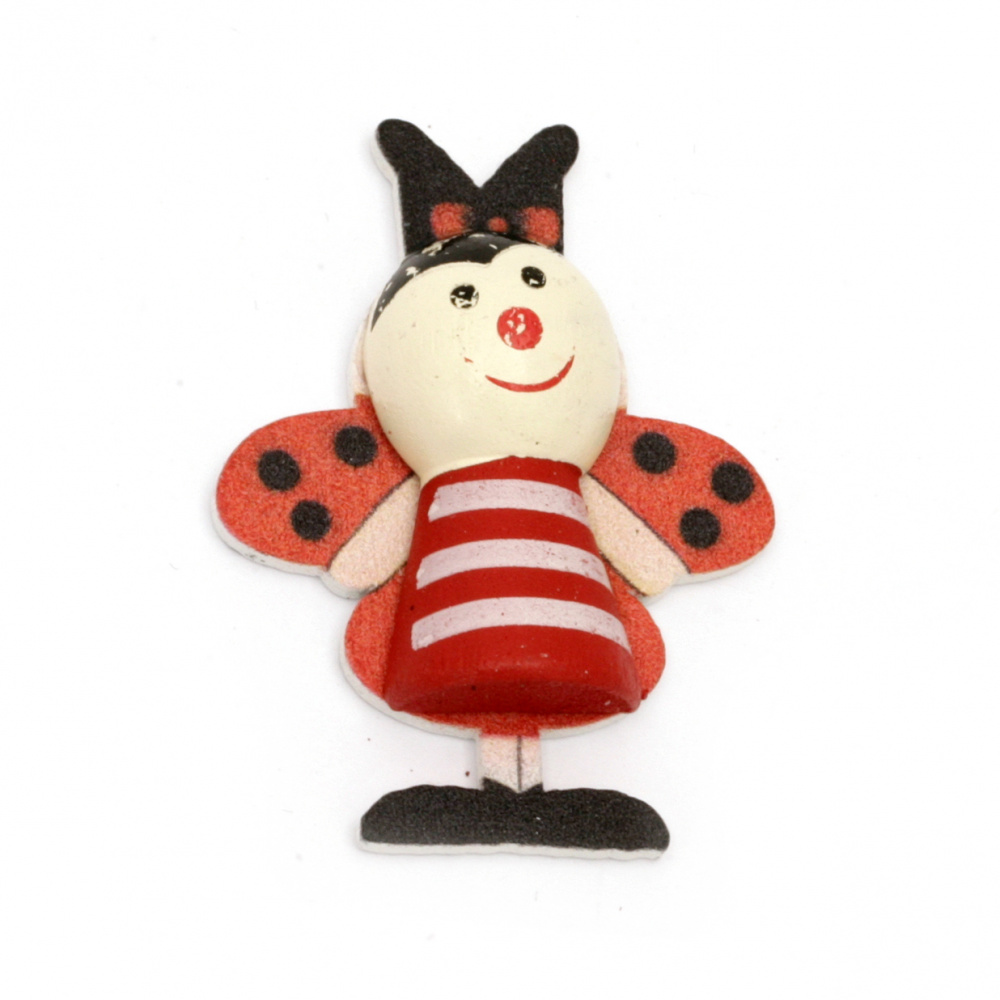 Wooden figurine 3D ladybug 40x30x8.5 mm cabochon type -2 pieces