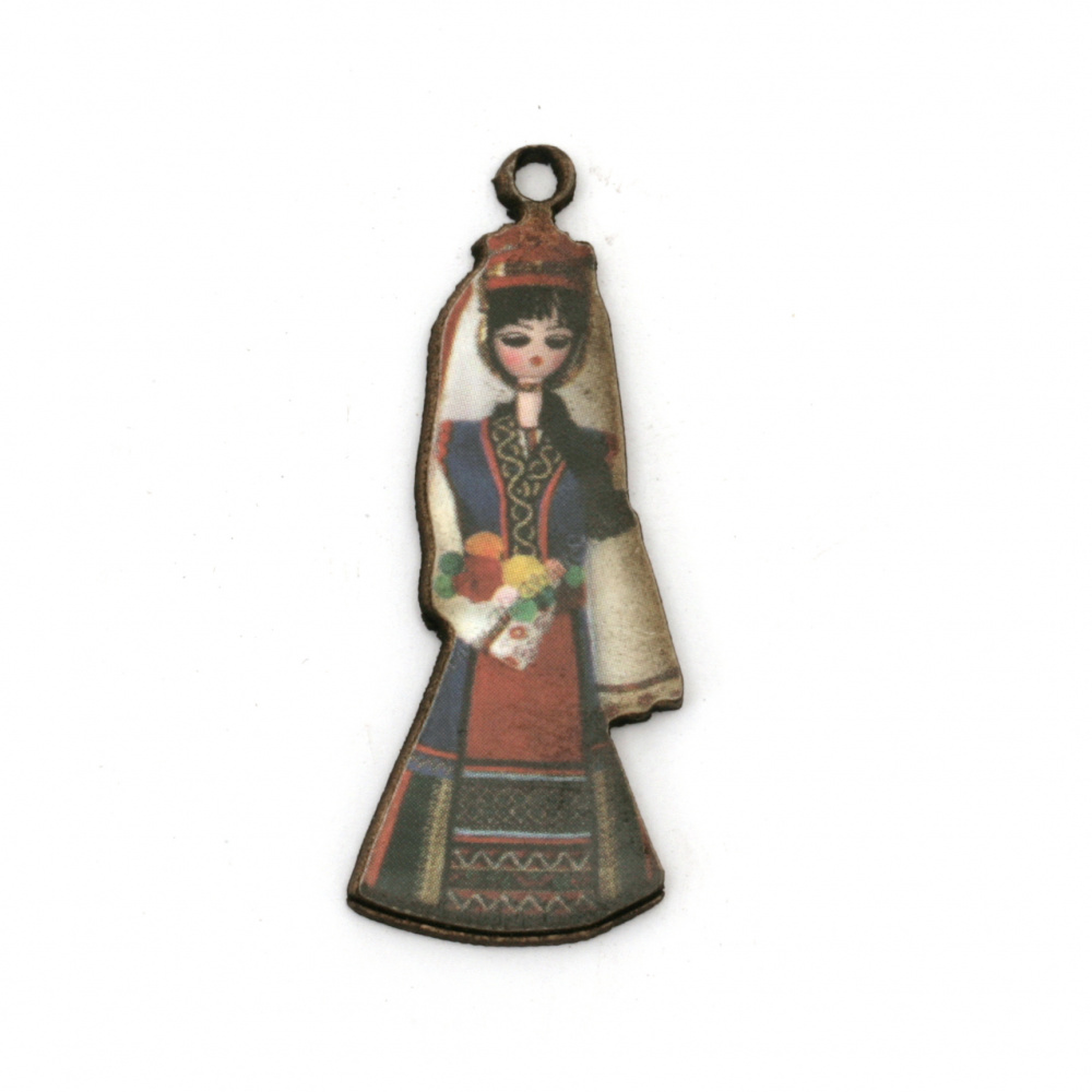 Plywood Pendant / Woman with Traditional Dress / 44x15x2 mm,  Hole: 2 mm - 10 pieces