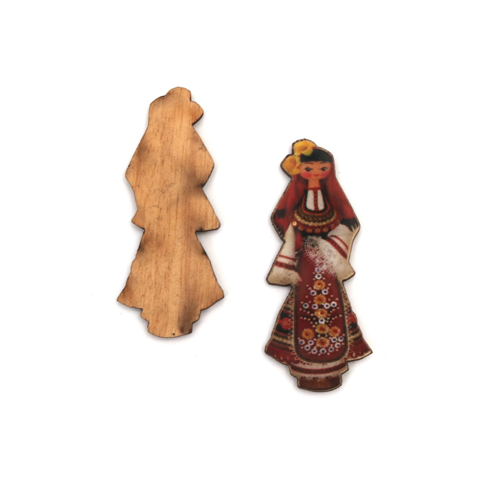 Plywood Pendant / Woman with  Folk Costume / 45x20x2 mm - 10 pieces