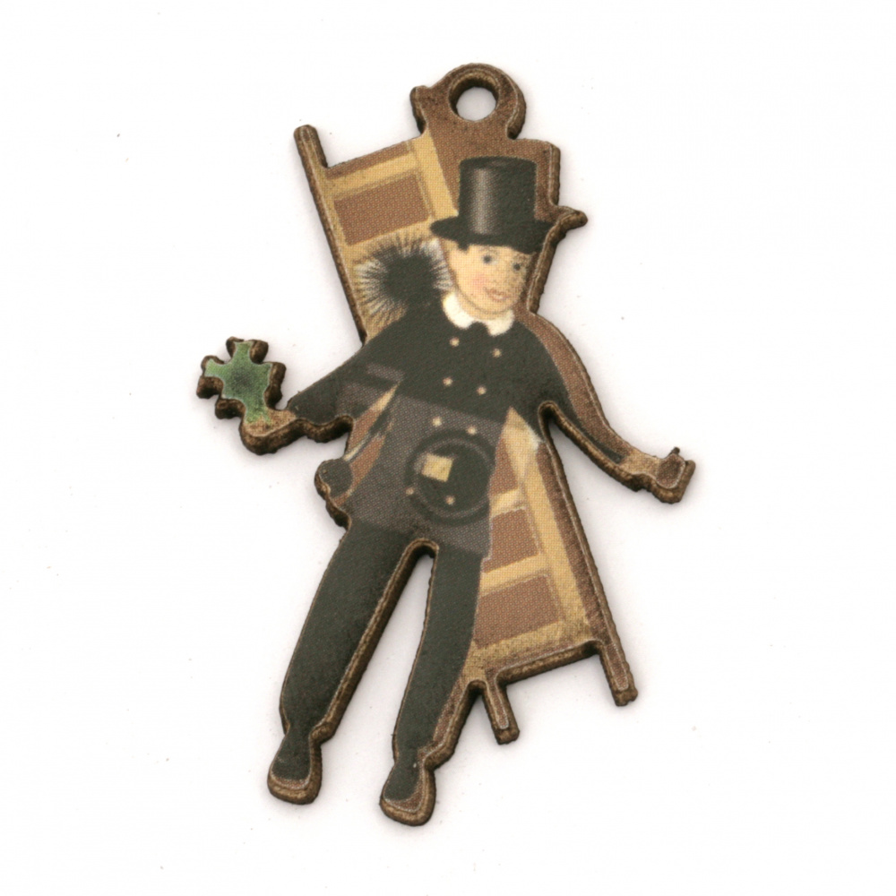 Plywood Chimney Sweep Pendant for DIY Souvenirs, Accessories, etc. / 40x25x2 mm, Hole: 2 mm - 10 pieces