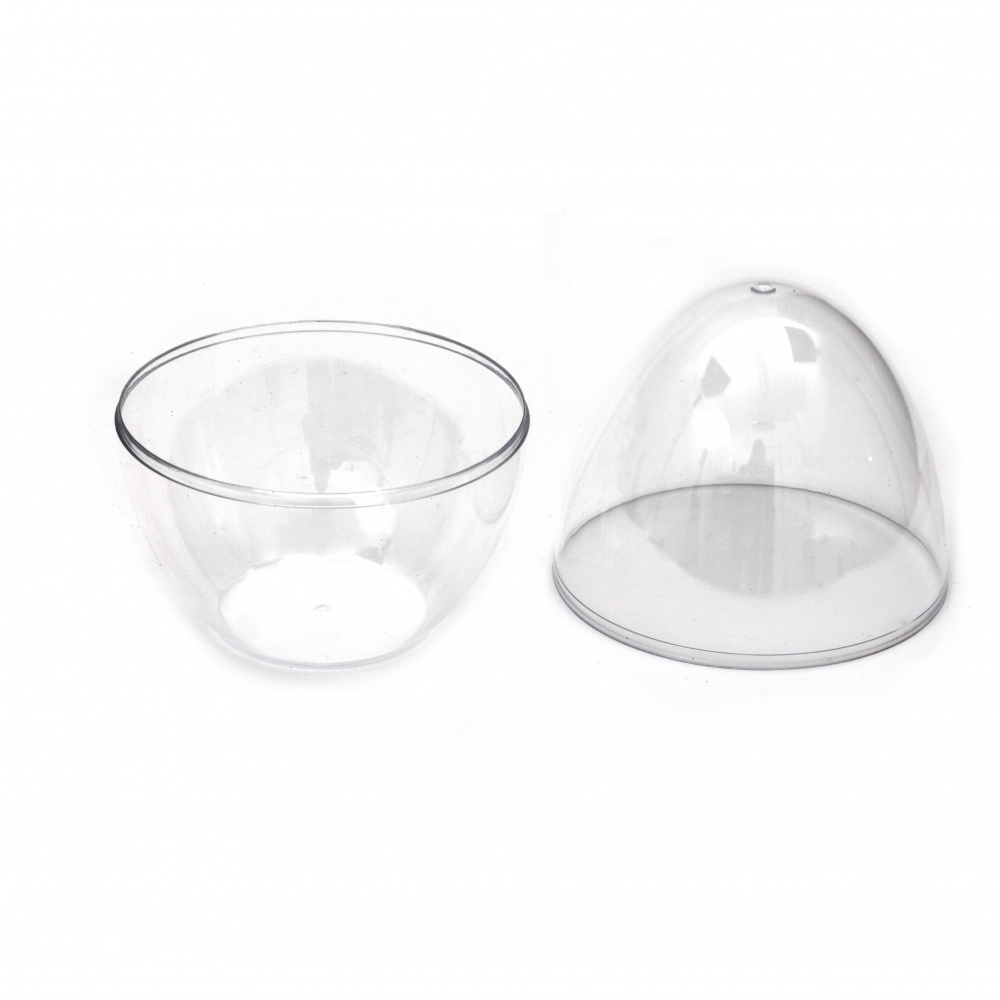 Яйце пластмасово прозрачно 2 части 120 мм стоящо