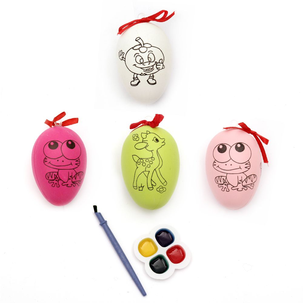 Egg plastic 60x41 mm hanging for coloring with paints and brushes - different colors