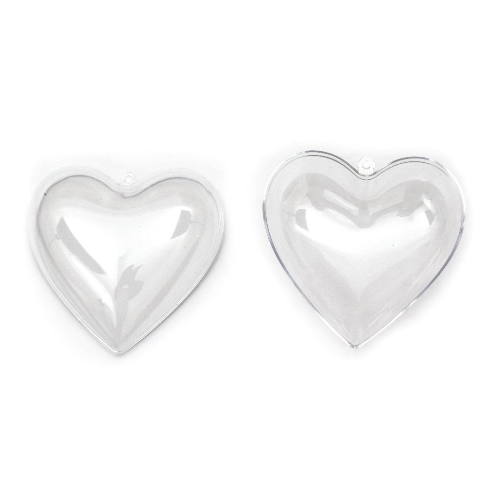 Plastic heart transparent 2 pieces 100x70 mm