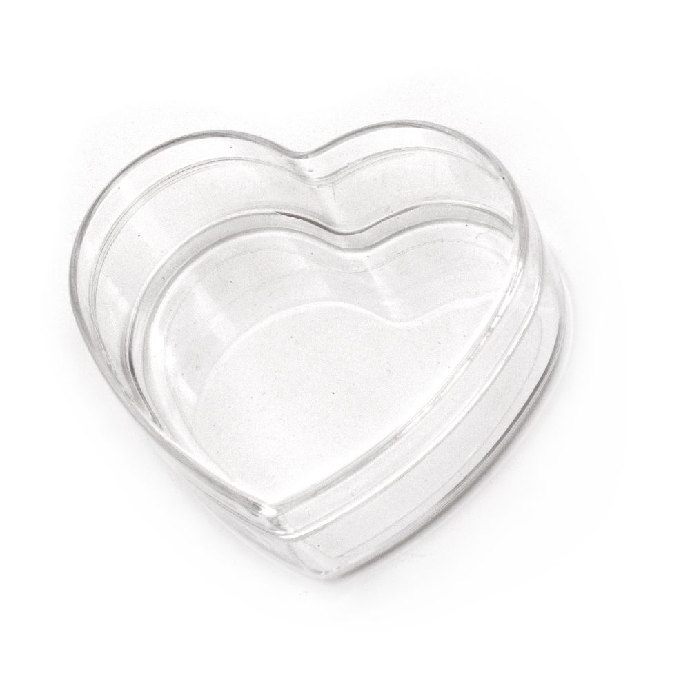 Plastic transparent heart box 65x60x30 mm