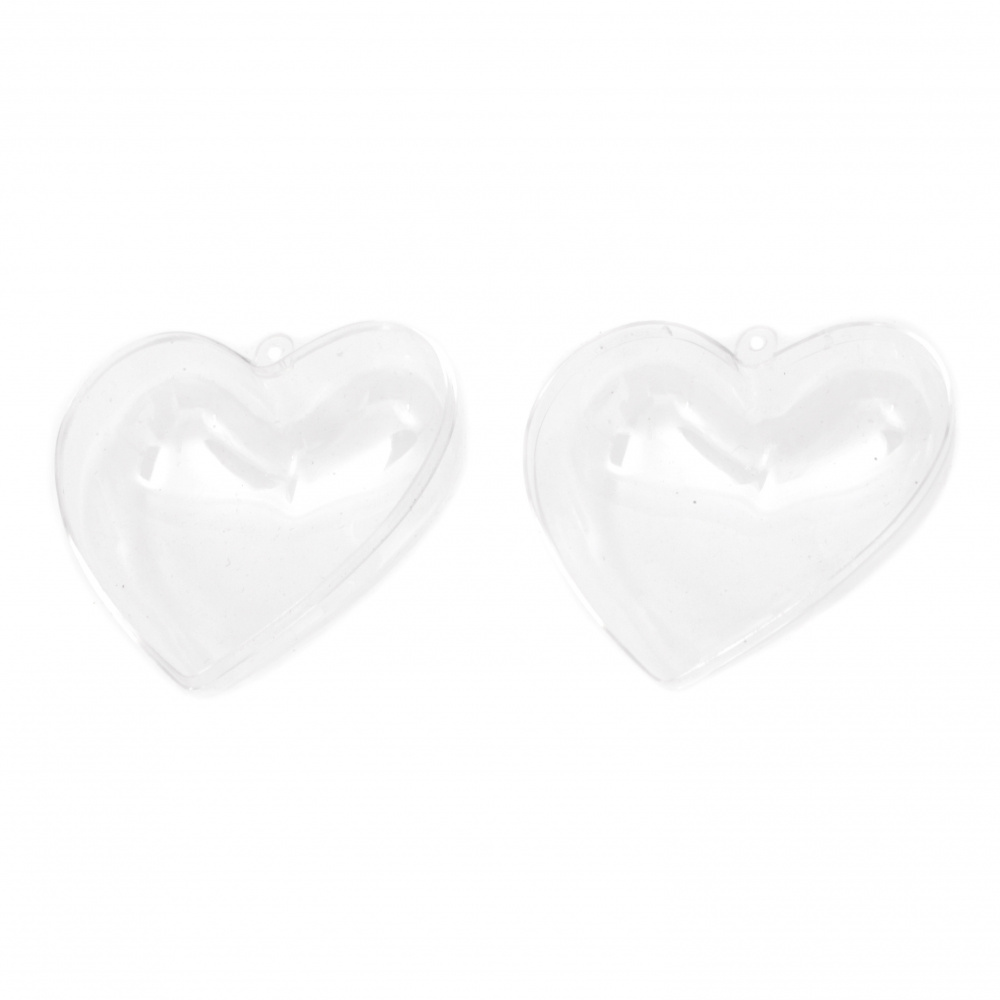 Heart plastic transparent 2 parts 80x78x45 mm