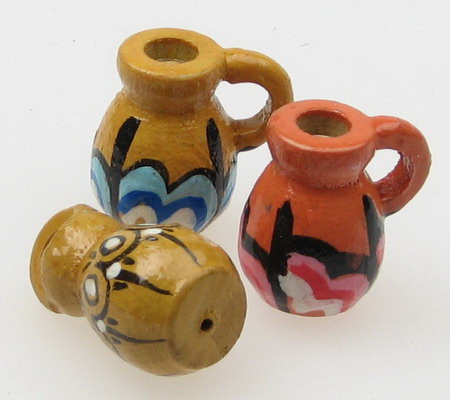 Wooden Miniature Pot, Hand Painted  17x12 mm - 5 pieces