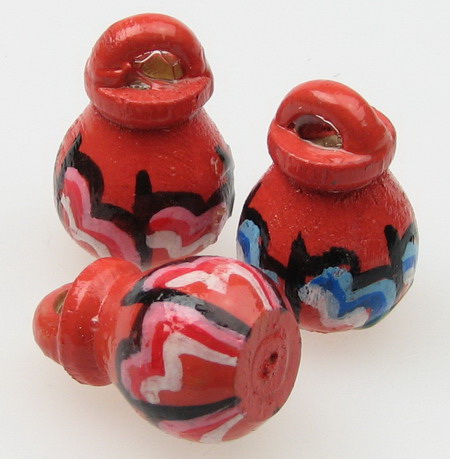 Wooden Handmade Pot Shaped 25x17 mm hand-painted -5 pieces