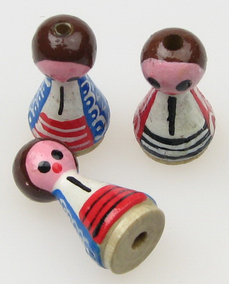 Hand Painted Wooden Traditional Figurine / Girl / 25x12 mm, Hole: 3 mm, B2 - 5 pieces