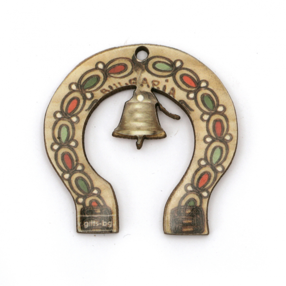 Plywood Pendant / Horseshoe  with a Bell / 40x40x2 mm, Hole: 2 mm - 10 pieces